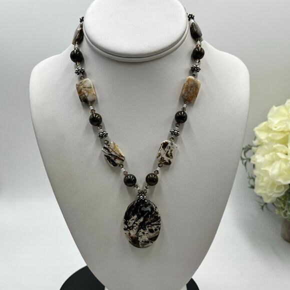 Artisan made Sterling Agate Browns, Cream, Tans, Crystal Bronzite  
necklace - Picture 1 of 11